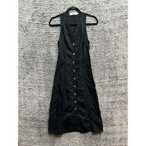 Proenza Schouler Size 2 Rumbled Button Front Dress Black Midi‎ Minimalist